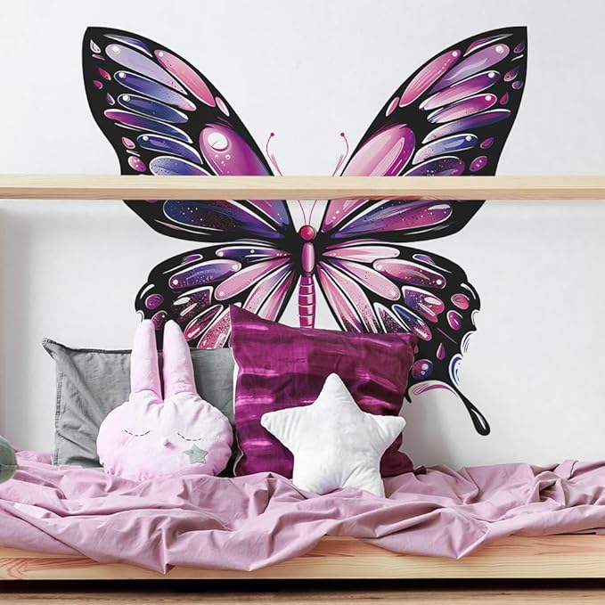 Large Colorful Butterfly Wall Decals for Kids Bedroom Pink & Purple Butterfly Wall Stickers, Removable Peel and Stick Wall Art Murals for Girls & Boys Room, Playroom, Living Room
