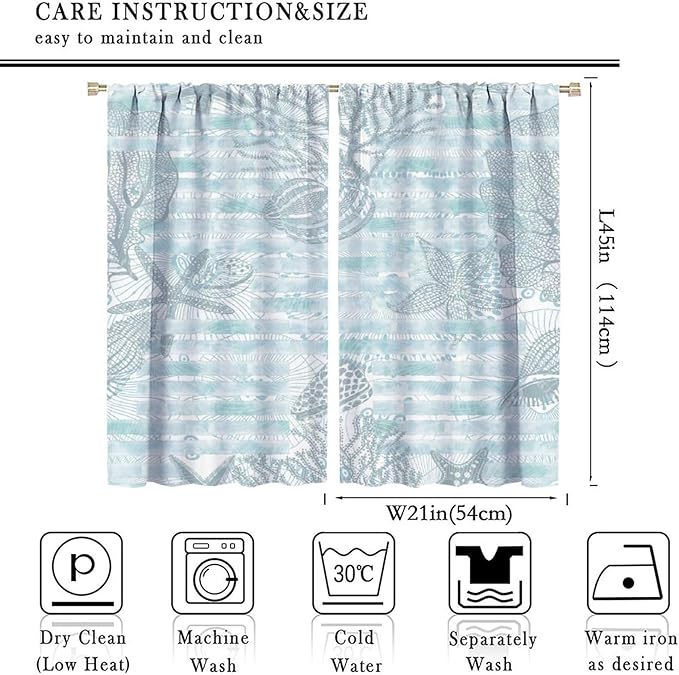 Starfish Curtains，Starfish and Seashells Coastal Curtain Ocean Themed Underwater Marine Decor Waterproof Fabric Curtain Set 2 Panels,42x45 Inches