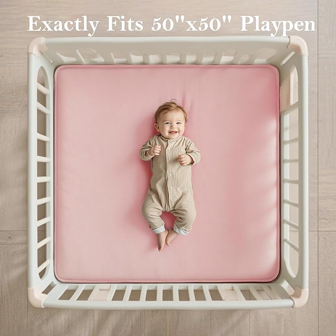PapaMama Ultra Soft Baby Play Mat for Floor, 1.3" Thick Memory Foam 50x50 Playpen Mat with Non-Slip Backing, Coral Velvet Child Nursery Rug, Tummy Time & Crawling & Yoga Mat for Infant, Toddlers, Kids