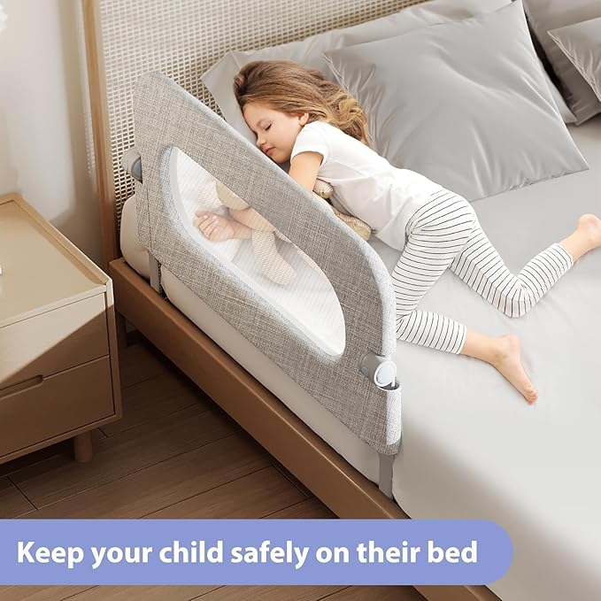 Toddler Bed Rail Guard for Baby - Toddlers Bed Rail for Queen Full King Twin Crib Bunk Size Bed Adjustable Heights & Foldable Portable Bedrail Extra Tall Child Safety Side Railing Guards for Kids(48")