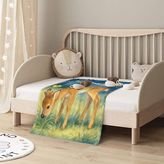 Ship Next Day Personalized Baby Blanket for Kids, Custom Baby Blanket with Name, Super Soft Flannel Blankets, Custom Deer Animal Blankets Baby Gifts for Christmas.