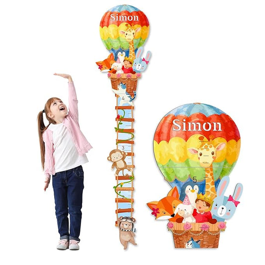 Personalized Name Wooden Growth Chart for Wall, Animal Balloon Wood Baby Height Growth Chart Wall Kids Room Nursery Wall Decor