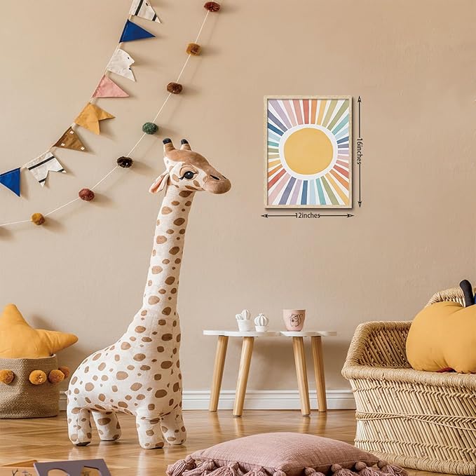 KISSFOX Framed Wall Art Nursery Wall Decor Sunshine Pictures Kids Cute Rainbow Canvas Art Colorful Sweet Paintings Boho Sunburst Artwork For Children Boys Girls Room Playroom
