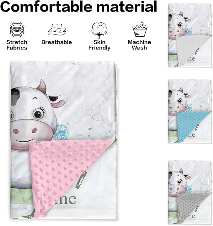 Personalized Baby Blankets for Boys Girls, Custom Name Cows Theme Baby Blanket, Soft Receiving Blanket for Newborns and Toddlers, Ideal for Baby Showers and Nursery Decor