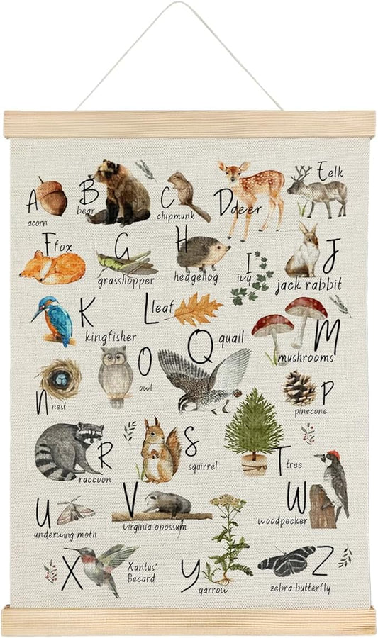 Qvapt Wild Animals Alphabet Poster,Jungle Animals Classroom Decor,Animal Alphabet Canvas 12x16 Print Wall Art Classroom Posters with Hanger