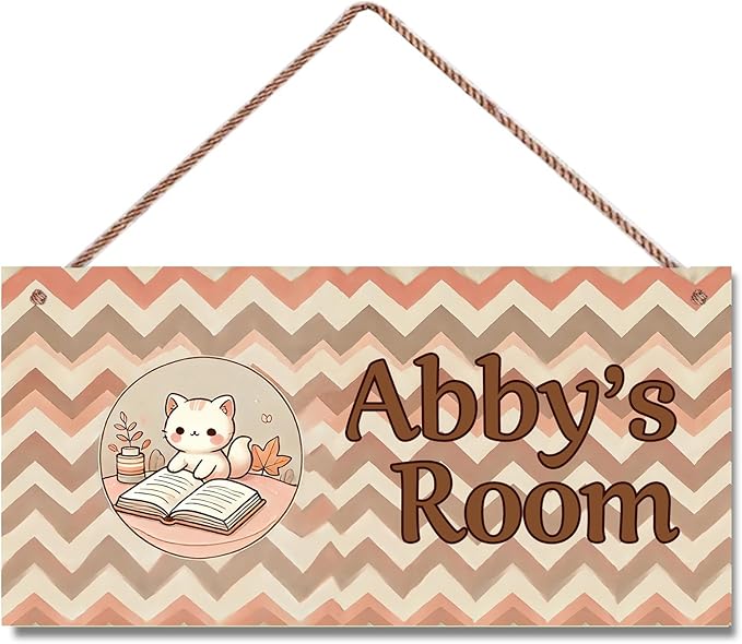 Personalized Kids Door Sign Cat Reading Book Bedroom Nursery Personalized Name Wooden Sign Décor For Kids Room
