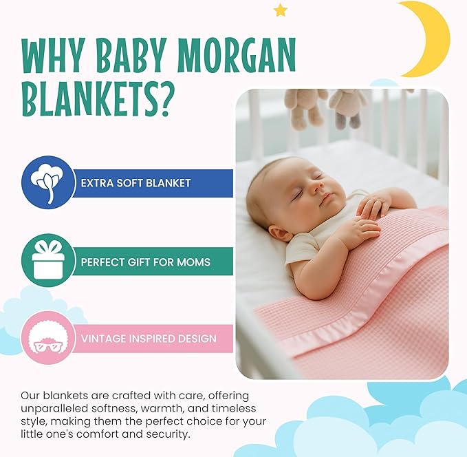 Blankets Thermal Waffle Baby Blanket Crib Bedding - Soft Cozy Warm Infant Thermal Cover for Nursery Stroller or Bassinet, Lightweight Ideal Shower Gift, Satin Trim Pink 36" x 50"