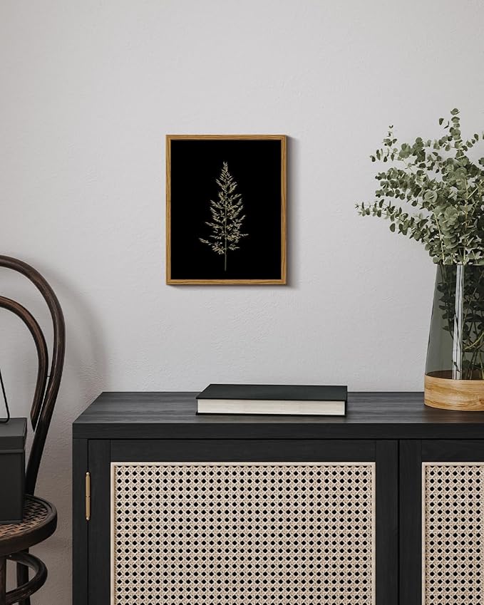 ARPEOTCY Vintage Framed Botanical Wall Art, Bedroom Bathroom Reed Grass Dark Black Art Decor, Canvas Print Retro Paintings, Home Neutral Farmhouse Fall Moody Decor, 8x10 Inch