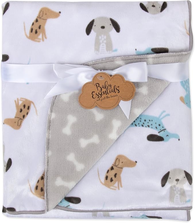 Sherpa Fleece Baby Blankets for Boys and Girls – Colorful, Reversible Baby Blankets for Newborns, Infants, Toddlers, and Nursery (Puppy Grey)