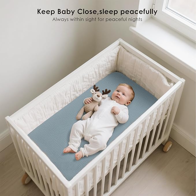 2 Pack Muslin Fitted Bassinet Sheets for Babies, Soft & Breathable 100% Cotton Bedside Sleeper Bassinet Sheet, Moses Basket Oval Rectangle Pad/Mattress