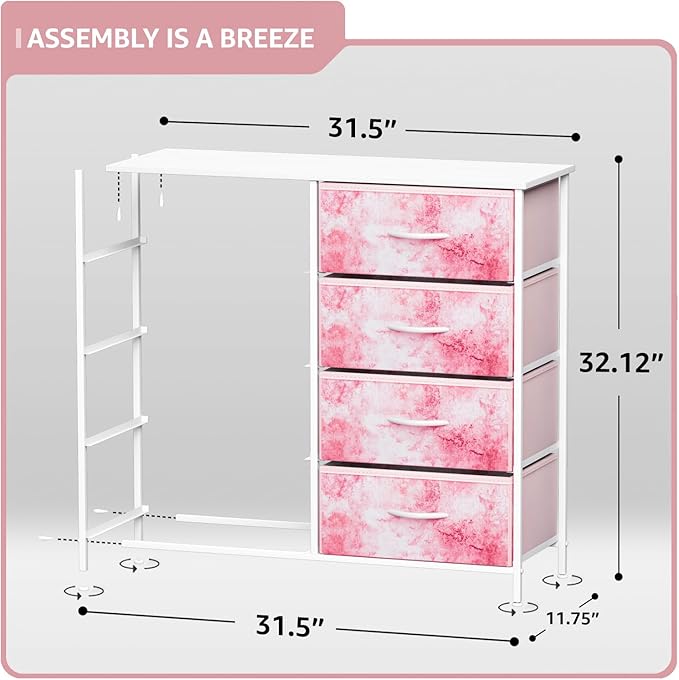 Sorbus Dresser with 8 Drawers - Furniture Storage Chest Tower Unit for Bedroom, Hallway, Closet, Office Organization - Steel Frame, Wood Top, Easy Pull Fabric Bins (8-Drawer, Pink)