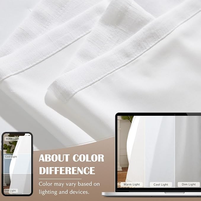 jinchan White Linen Blend Curtains for Living Room 84 Inch Length 2 Panels Curtains for Sliding Glass Doors, 50 Inch Wide Farmhouse Drapes with Rod Pocket Back Tab(50W x 84L, White)