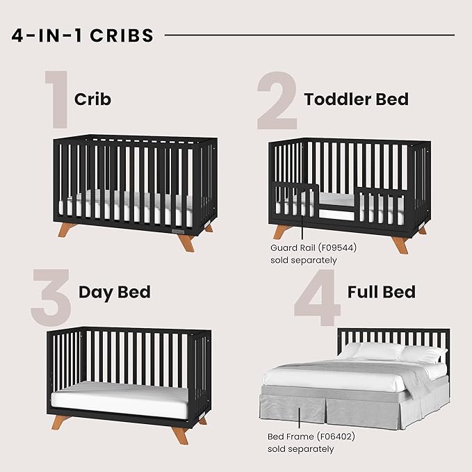 Child Craft SOHO Crib, 3-Drawer Dresser, Chest, 3-Piece Nursery Set, Includes 4-in-1 Convertible Crib, Dresser, Chest (Ebony)