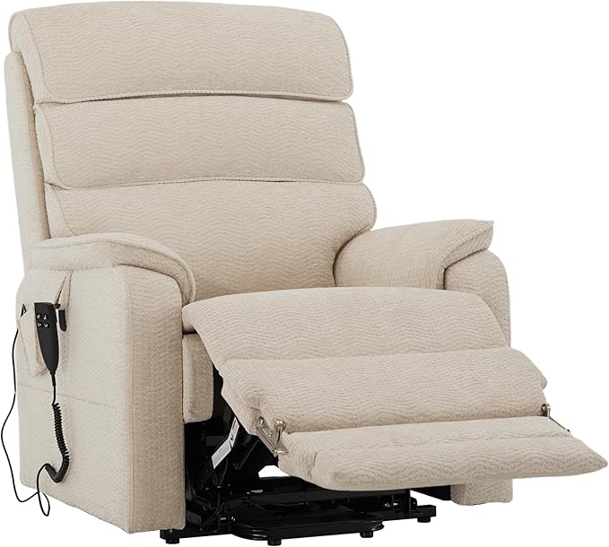 DYNOX 400 LBS Big Tall Man Large-Wide Power Dual Motor Lift Recliners Chairs for Elderly, Lay Flat Lift Chair with Infinite Positions, Heat & Massage, Extended Footrest (9298L,Chenille,Beige)