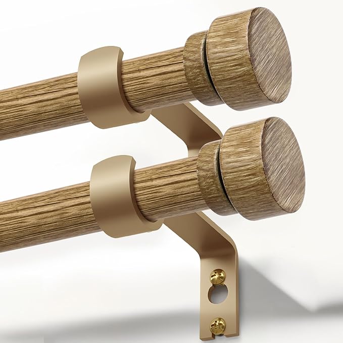 2 Pack Weathered Wood Grain Curtain Rods for Windows 72 to 144 Inches 1" Diameter Heavy Duty Window Curtain Rod Adjustable with Solid Finials for Living Room Bedroom Kitchen Farmhouse Outdoor