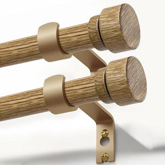 2 Pack Weathered Wood Grain Curtain Rods for Windows 72 to 144 Inches 1" Diameter Heavy Duty Window Curtain Rod Adjustable with Solid Finials for Living Room Bedroom Kitchen Farmhouse Outdoor