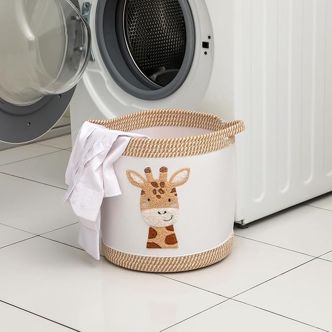 Toy Basket for Baby Laundry Hamper Blanket Baskets Cute Giraffe Nursery Hampers Toy Storage Basket, Woven Cotton Rope Nursery Organization Bins For Girls Boys Kids Newborn Gifts Baskets