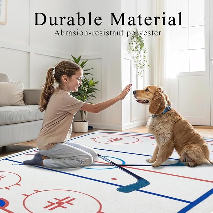 Hockey Rug 5x7 Washable Low Pile Non Slip Sports Rug for Boys Bedroom Decor, Hockey Room Area Rug Man Cave Carpet Mat