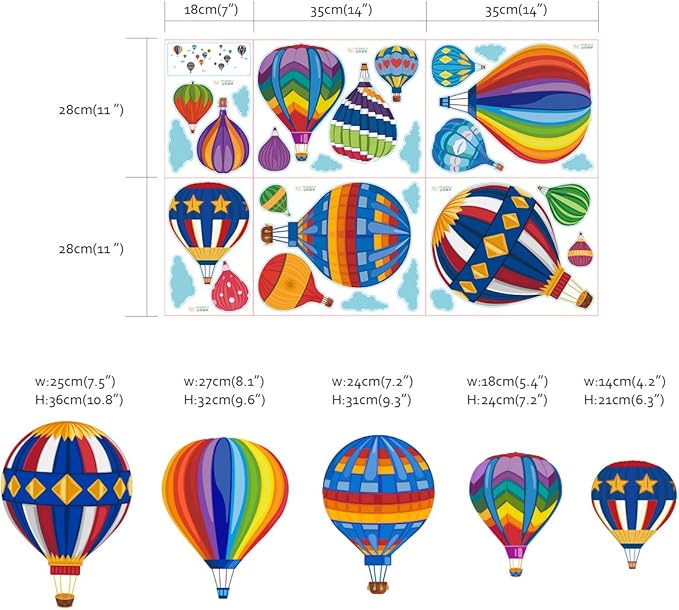 Runtoo Hot Air Balloon Wall Decals Kids Adventure Wall Stickers Bedroom Classroom Playroom Nursery Wall Art Décor