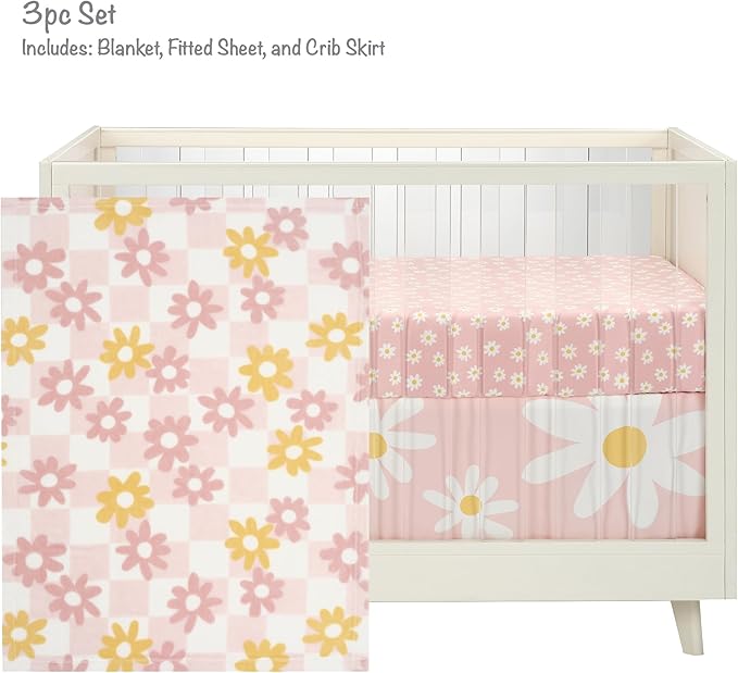 Lambs & Ivy Daisy Dreams 3-Piece Crib Bedding Set - Pink, White, Modern, Garden