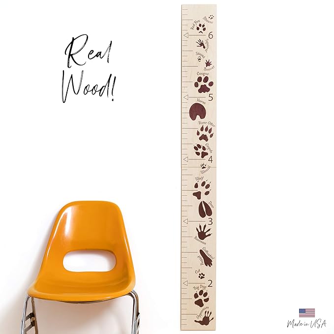 Headwaters Studio Safari Height Growth Chart - Nursery Animal Tracks Wall Decor, Wooden Growth Chart, Height Chart for Kids, Growth Chart for Wall, Baby Height Growth, Growth Record, Height Ruler