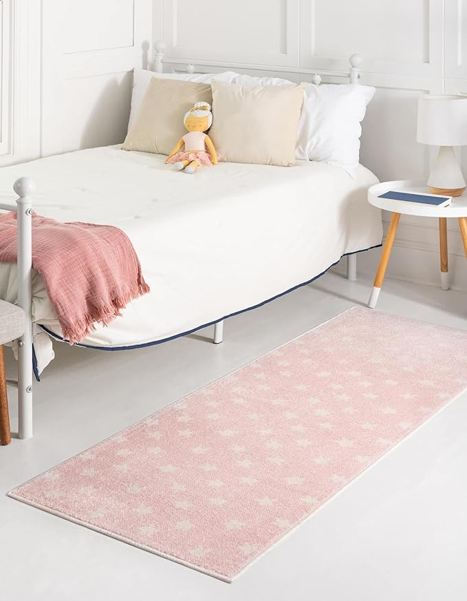 Unique Loom Whimsy Kids Collection Area Rug - Stars (2' 2" x 3' 11" Runner, Pink/ Ivory)