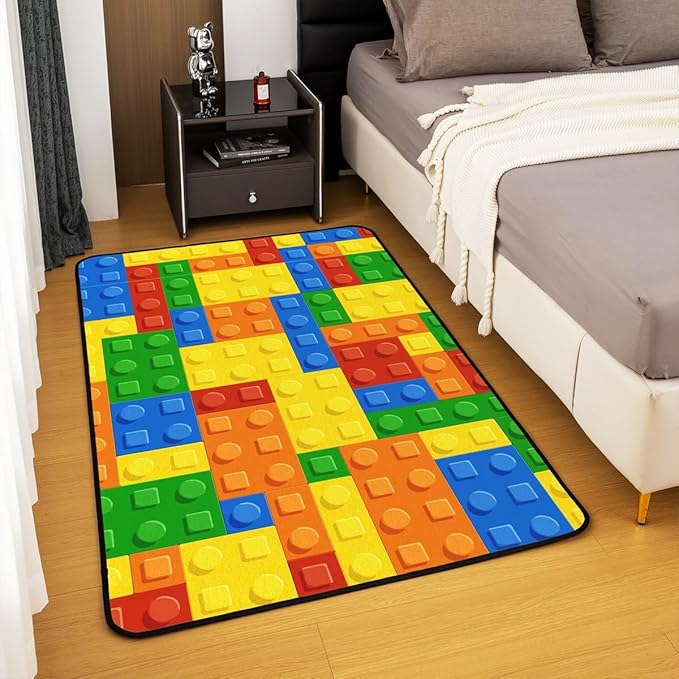 jejeloiu Building Blocks Decorative Carpet Area Rug 5x7 Kids Boys Girls Colorful Geometric Living Room Rugs for Bedroom Area Rug 5x7 Carpet Kitchen