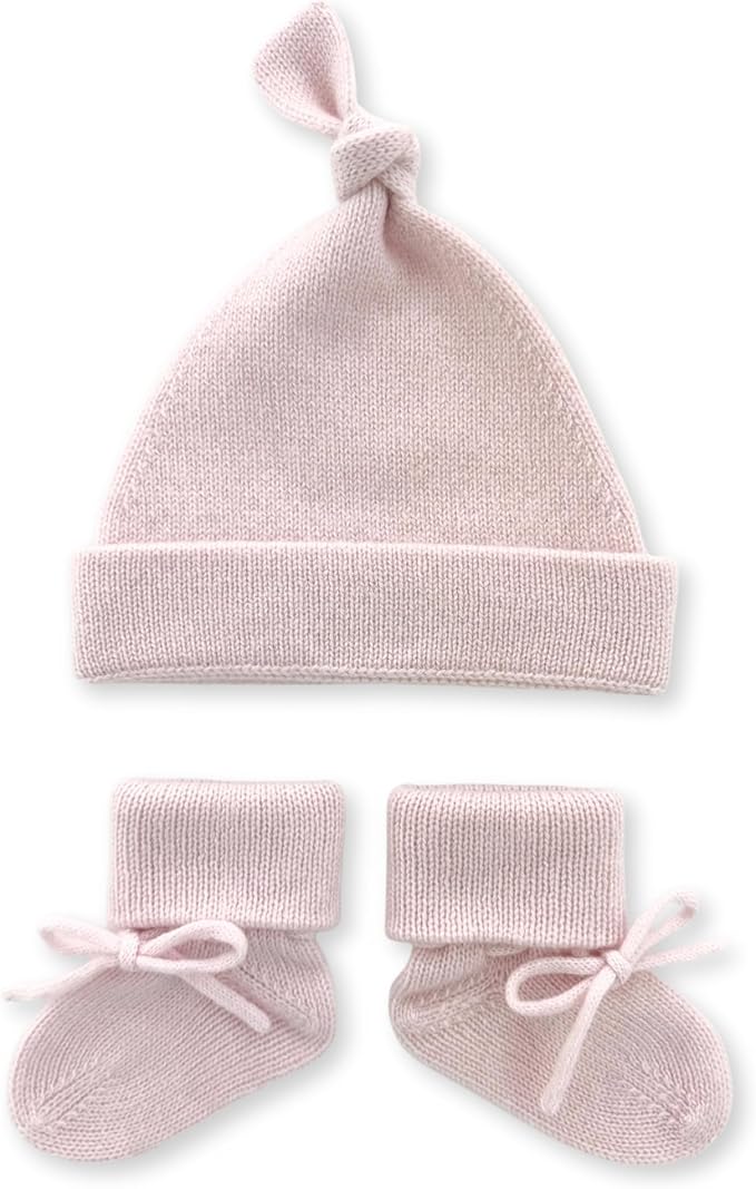 Jet&Bo BABY 100% Cashmere Baby Blanket, Beanie and Booties Gift Set Luxe Knit Pink - Unisex, Size 0-6 Months - Gift Box and Card Included