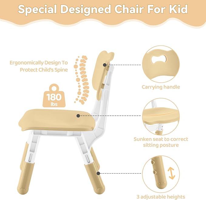 Kids Study Table and Chairs Set, Height Adjustable Toddler Table and Chair Set for Kids Ages 3-8, 31.5" L x 23.6" W Graffiti Desktop Plastic Children Art Table with 2 Seats, Brown