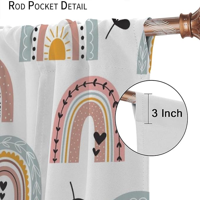 Kids Rainbow Curtains Boho Cartoon Colorful Stars Love Heart Lovely Abstract Art Pattern Print Window Drapes for Girl Bedroom Living Room Kitchen Decor,2 Panel Set,42Wx54H Inch Blackout