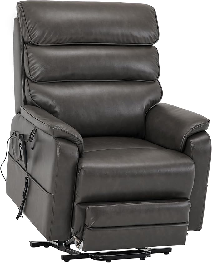 DYNOX 400 LBS Big Tall Man Large-Wide Power Dual Motor Lift Recliners Chairs for Elderly, Lay Flat Lift Chair with Infinite Positions, Heat & Massage, Extended Footrest (9298L,Faux Leather,Grey)