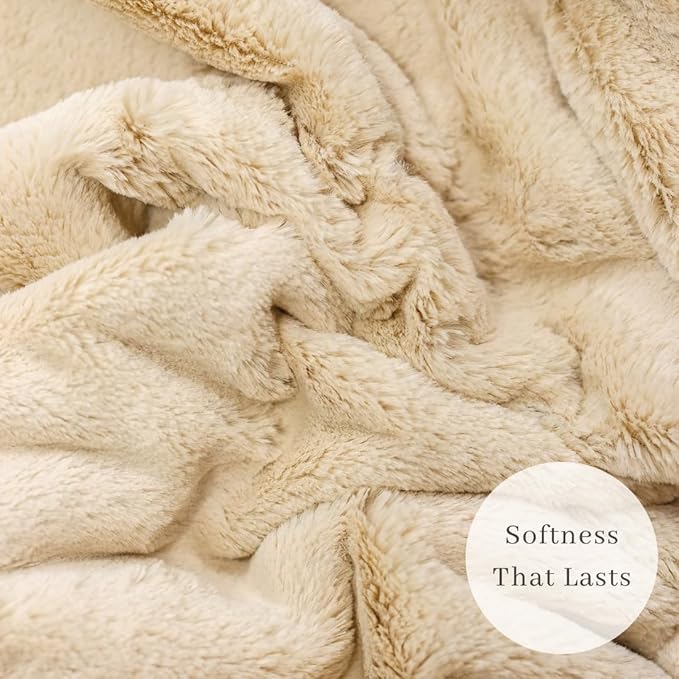 SARANONI Oversized Luxury Blanket | Breathable Super Soft, Lush, Plush Comfy Blankets for Adults | Ivory - X-Large 60” x 80”