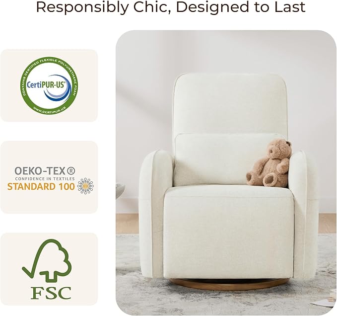 CHITA Power Nursery Glider Recliner Chair, Electric Swivel Rocker Recliner for Adults, Rocking Chair with Removable Lumbar Pillow for Living Room, FSC Certified, Fabric in Linen