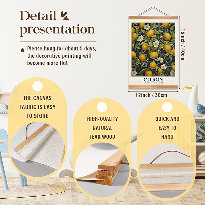 ZTGDA Farmhouse Citron Lemon Wall Art,Vintage Botanical Fruit Poster, French Style Canvas Print with Yellow Lemons, Linen Hanging Poster for Kitchen or Dining Room Decor 12x16In (Yellow-Lemon)