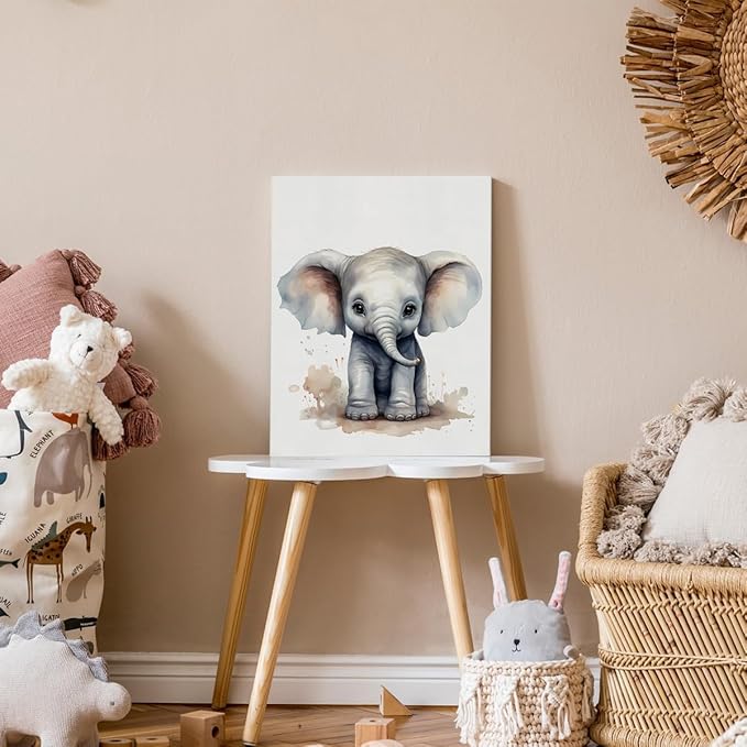 Woodland Nursery Decor, Baby Room Decor, Elephant Wall Art Decorations For Safari Nursery Kids Toddler Boy Girl Room Playroom, Animal Wall Art Prints Poster 11x14 Inches Framed