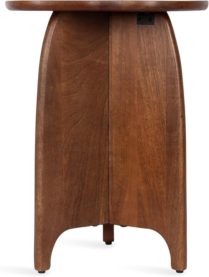 Kate and Laurel Kanna Modern Wavy Pieced Mango Wood Round Side Table, 16 x 16 x 21, Walnut Brown, Mid-Century Scalloped Wooden End Table for Bedroom Nightstand or Living Room Plant Stand Indoors