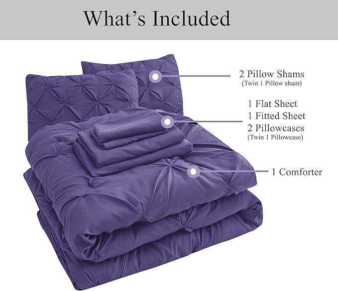 LANE LINEN King Size Comforter Set - 7 Pieces King Size Bed in A Bag, King Bedding Sets with Comforters, Sheets, Pillowcases & Shams, Bedding Set - Purple