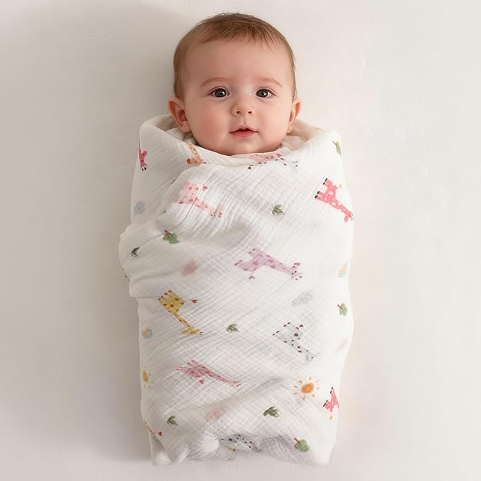 NTBAY 2 Layer Muslin Cotton Baby Swaddle Blanket, 30x40 Soft and Breathable Receiving for Newborns and Infants, Perfect for Crib, Stroller, Travel, Lightweight Nursery Blanket, Cartoon Giraffe