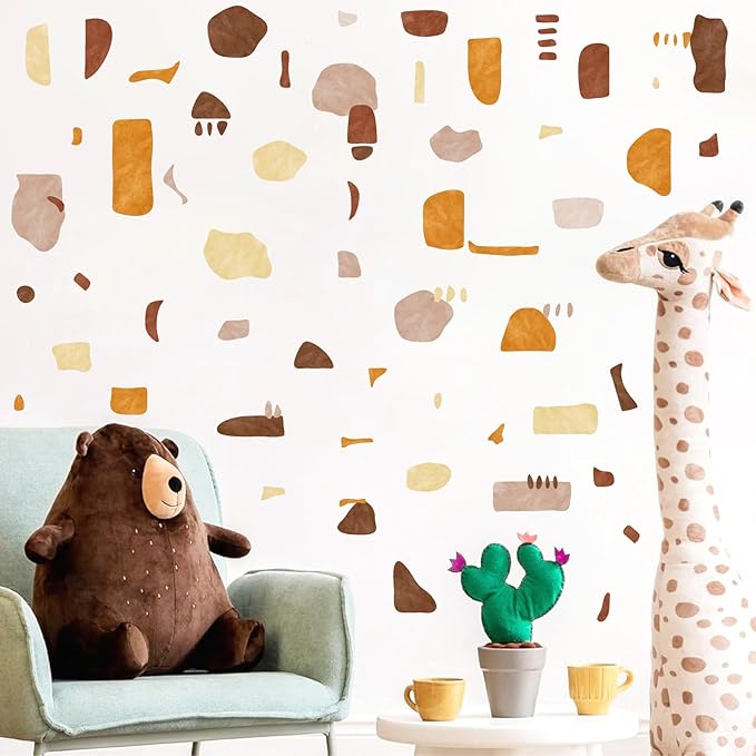 Terrazzo Pattern Wall Stickers Boho Geometric Wall Decals Peel and Stick Irregular Abstract Pattern Stickers Removable Modern Boho Wall Decals for Bedroom Living Room Decor