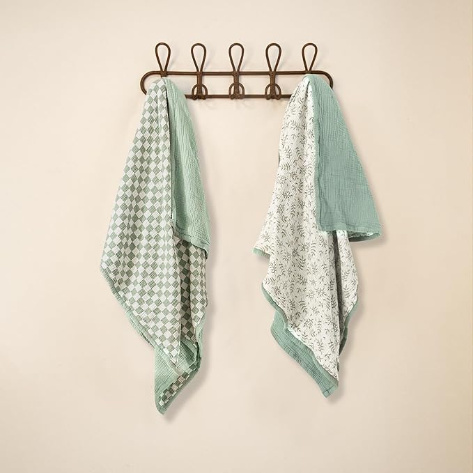 lulumoon Baby Muslin Blanket Neutral: Skin-Friendly Leaf Toddler Blanket - Ideal for Stroller 47"× 47" (Green Branches)