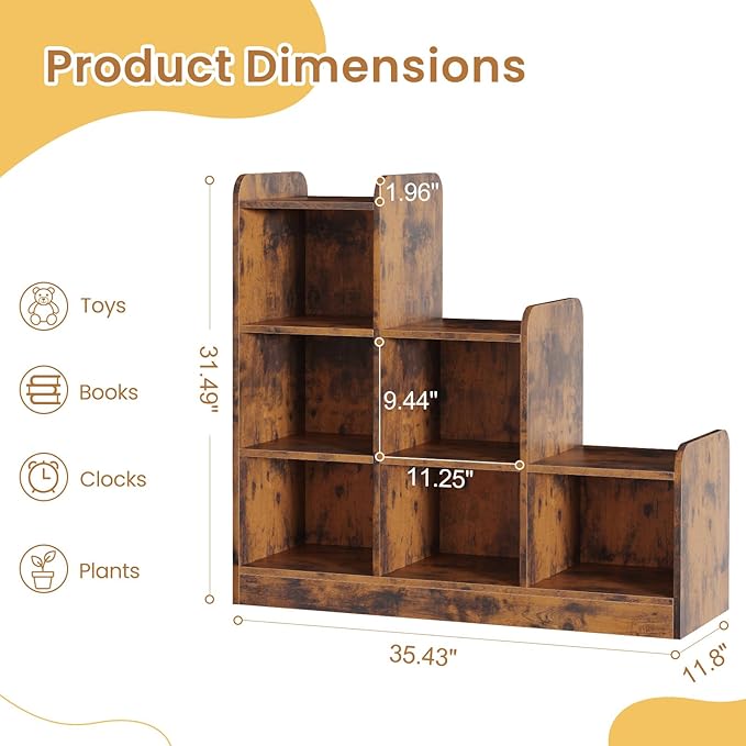 Montessori Shelf 6-Section Wooden Storage Cabinet, Kids Toy Storage Organizer Book Shelf for Kids Rooms, Classroom, Playroom, Nursery, Preschool Book Shelves