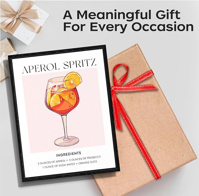 Aperol Spritz wall art, cocktail recipe list, kitchen bar wall decor, matte finish framed canvas print, cocktail bar poster, for kitchen home bar housewarming gift, 12x15 inch