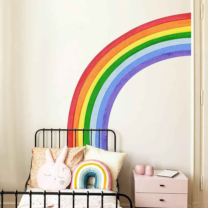 Rainbow Wall Decals - Large Watercolor Rainbow Wall Decor Stickers for Kids' Room, Peel and Stick Half Art Murals for Girls' Room/Bedroom