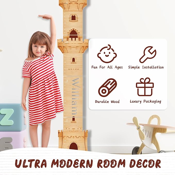 Personalized Name Growth Chart, Castle Height Chart, Customized Name Measuring Board for Kids Height 61.8" x 9.7"