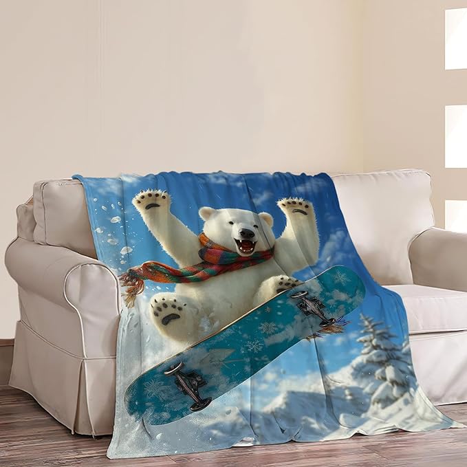 Polar Bear Blanket Funny Polar Bear Throw Blanket Soft Cozy Fleece Fuzzy Plush Warm Stuff Bedding Nursery Toddler Baby Blankets Gifts for Boys Girls Kids Adult Men Women 60"X80"
