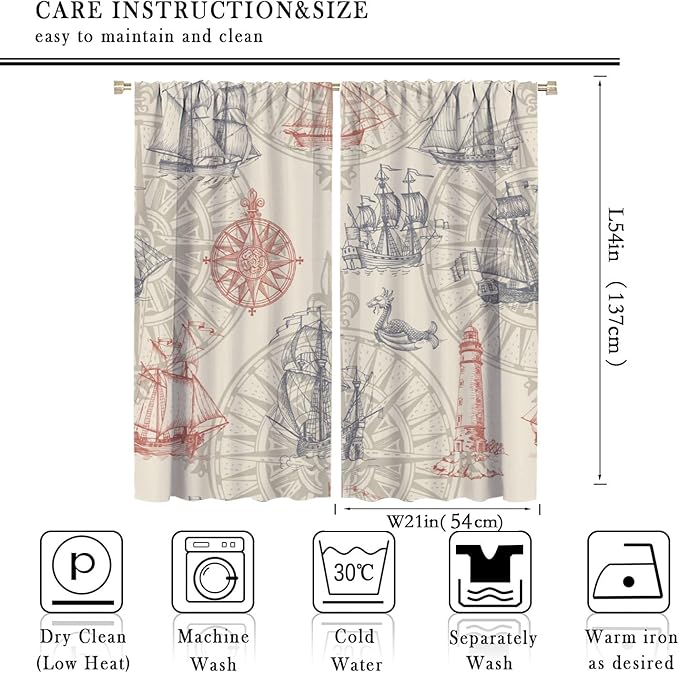 Abstract Nautical Curtain Set, 2 Panels, 42"W x 54"L, Yellow Polyester, Rod Pocket, Contemporary Ocean Theme, Bathroom, Indoor