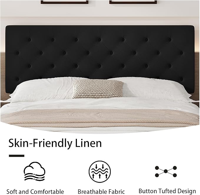 BarnFurin Full Bed Frame, Upholstered Platform Bed with Button Tufted Headboard, Fabric Bed Frame with Wooden Slats Support, No Box Spring Required, Easy Assembly, Black