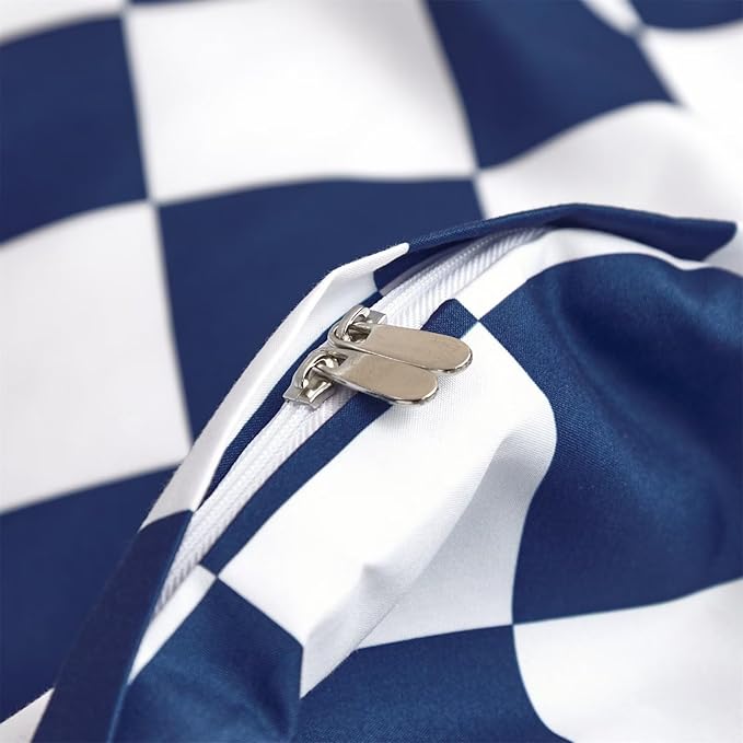 Houseri Royal Blue and White Duvet Cover King Plaid Dark Ocean Blue Bedding Checkerboard Duvet Cover Sets Men Women Elegant Blue Buffalo Checkered Bedding Bright Blue Grid Duvet Cover King Size Comfy