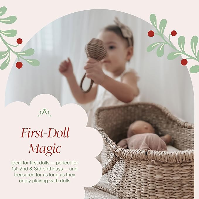 BEBE BASK Premium Baby Doll Bassinet - Handcrafted & Award-Winning Seagrass Moses Basket - Doll Carrier with Luxe Mattress