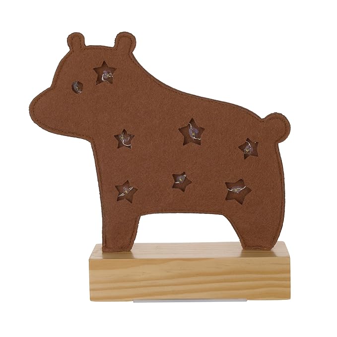Little Love by NoJo LED Lighted Nursery Décor - Adorable Brown Bear Design with Natural Wood Base